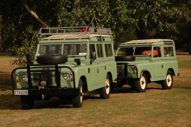 The Land Rovers after their repaint is complete